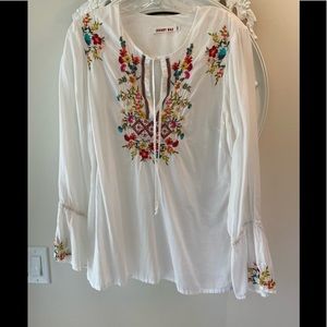 Johnny Was White Cotton Embroidered Top